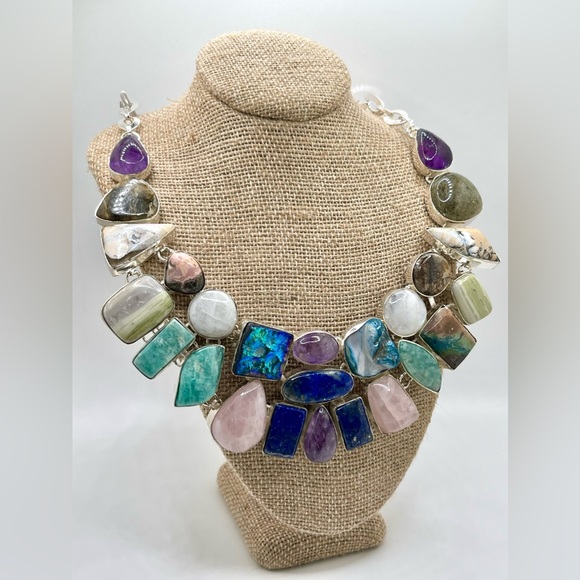 Semi Precious Stones & Crystal Statement Necklace - Picture 4 of 13